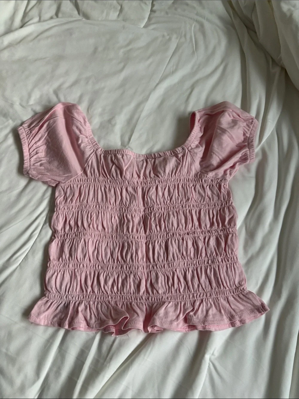 Old Navy Pink Smocked Square-Neck Crop Top with Puff Sleeves